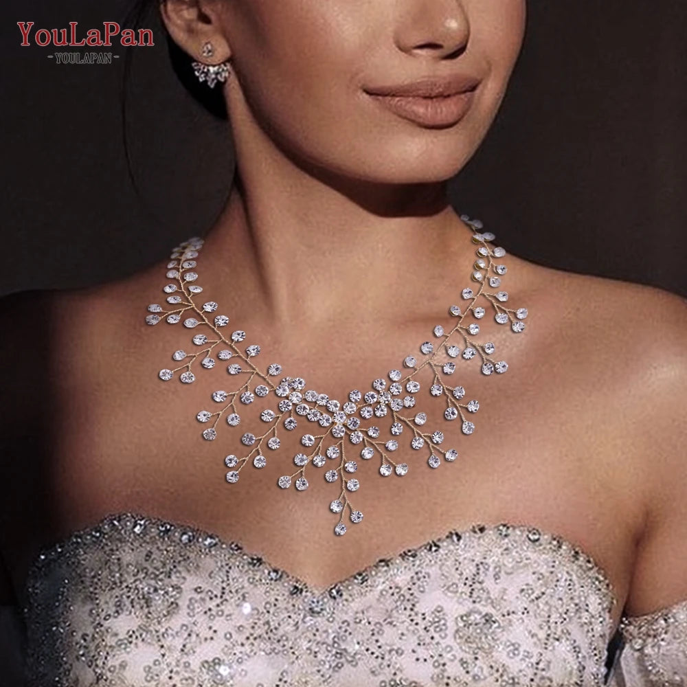 TOPQUEEN HN01 Kristal Sahne ve Gelin Kolyesi – Taşlı Choker Boyun Takısı